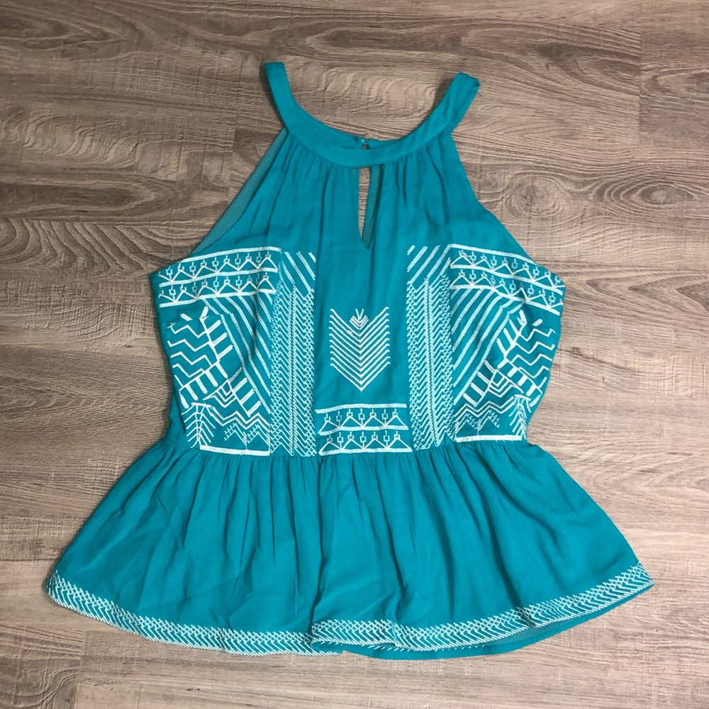 Teal embroidered blouse
